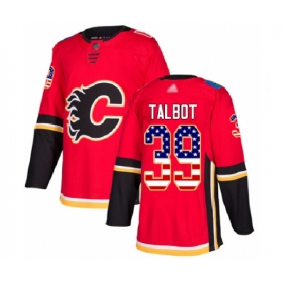 Men's Calgary Flames 39 Cam Talbot Authentic Red USA Flag Fashion Hockey Jersey