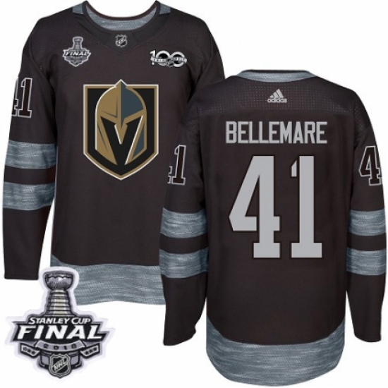 Men's Adidas Vegas Golden Knights 41 Pierre-Edouard Bellemare Authentic Black 1917-2017 100th Anniversary 2018 Stanley Cup Final NHL Jersey