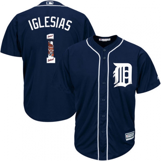 Men's Majestic Detroit Tigers 1 Jose Iglesias Authentic Navy Blue Team Logo Fashion Cool Base MLB Jersey