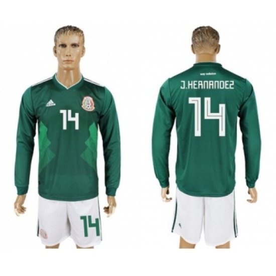 Mexico 14 J.Hernandez Home Long Sleeves Soccer Country Jersey