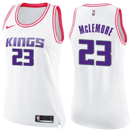 Women's Nike Sacramento Kings 23 Ben McLemore Swingman White Pink Fashion NBA Jersey