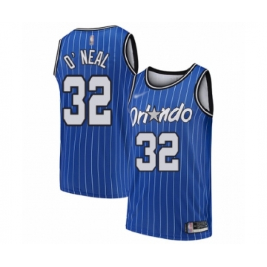 Men's Orlando Magic 32 Shaquille O'Neal Authentic Blue Hardwood Classics Basketball Jersey