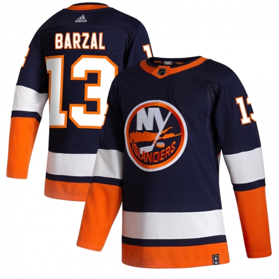 Men's New York Islanders 13 Mathew Barzal adidas Navy 2020-21 Reverse Retro Authentic Player Jersey