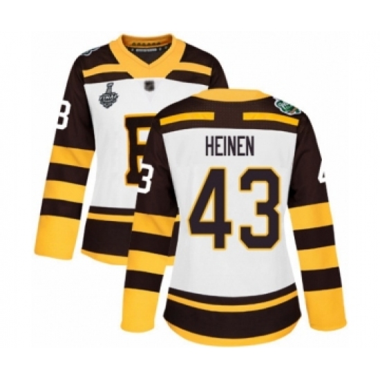 Women's Boston Bruins 43 Danton Heinen Authentic White Winter Classic 2019 Stanley Cup Final Bound Hockey Jersey