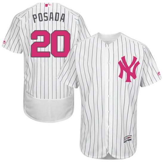 Men's Majestic New York Yankees 20 Jorge Posada Authentic White 2016 Mother's Day Fashion Flex Base MLB Jersey