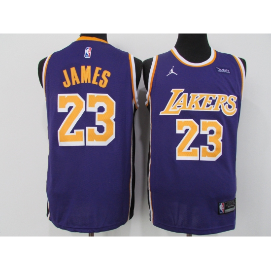 Men's Los Angeles Lakers 23 LeBron James Authentic Purple Jerseys