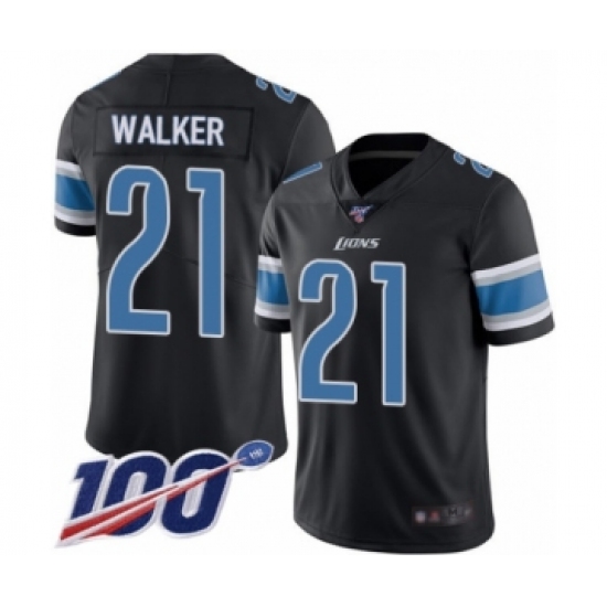 Men's Detroit Lions 21 Tracy Walker Limited Black Rush Vapor Untouchable 100th Season Football Jersey