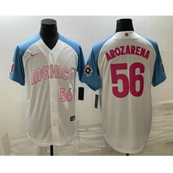 Men's Mexico Baseball 56 Randy Arozarena Number 2023 White Blue World Classic Stitched Jersey7