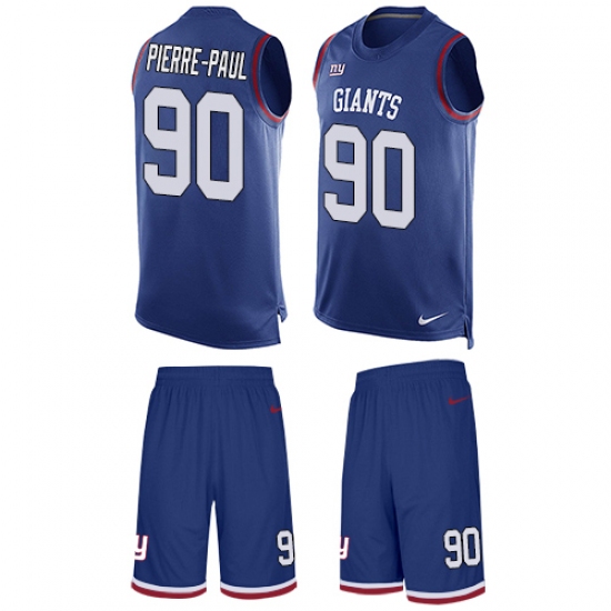 Men's Nike New York Giants 90 Jason Pierre-Paul Limited Royal Blue Tank Top Suit NFL Jersey