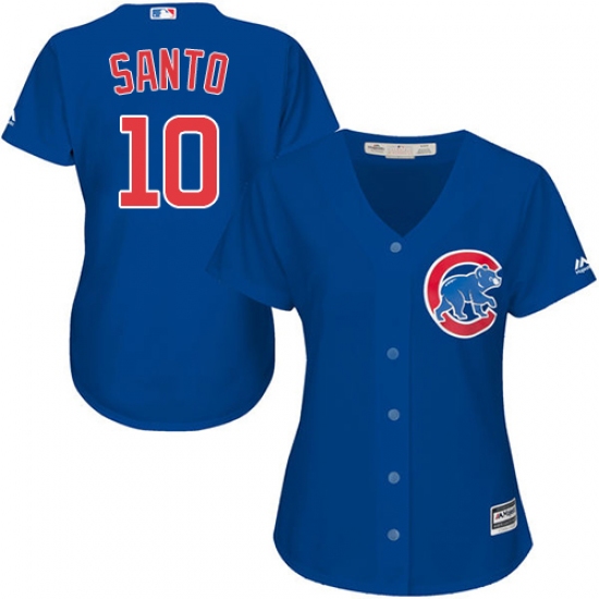 Women's Majestic Chicago Cubs 10 Ron Santo Authentic Royal Blue Alternate MLB Jersey