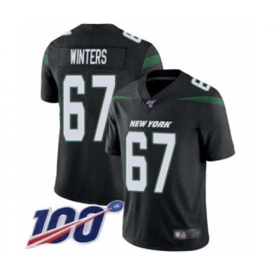 Men's New York Jets 67 Brian Winters Black Alternate Vapor Untouchable Limited Player 100th Season Football Jersey