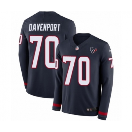 Youth Nike Houston Texans 70 Julien Davenport Limited Navy Blue Therma Long Sleeve NFL Jersey