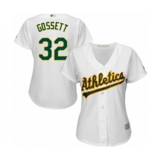 Women's Oakland Athletics 32 Daniel Gossett Authentic White Home Cool Base Baseball Player Jersey