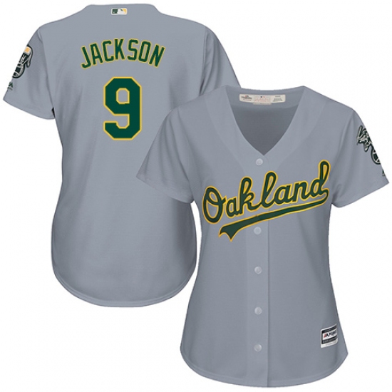 Women's Majestic Oakland Athletics 9 Reggie Jackson Replica Grey Road Cool Base MLB Jersey