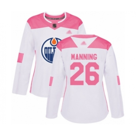 Women's Edmonton Oilers 26 Brandon Manning Authentic White Pink Fashion Hockey Jersey