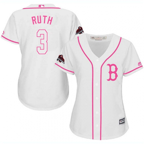 Women's Majestic Boston Red Sox 3 Babe Ruth Authentic White Fashion 2018 World Series Champions MLB Jersey