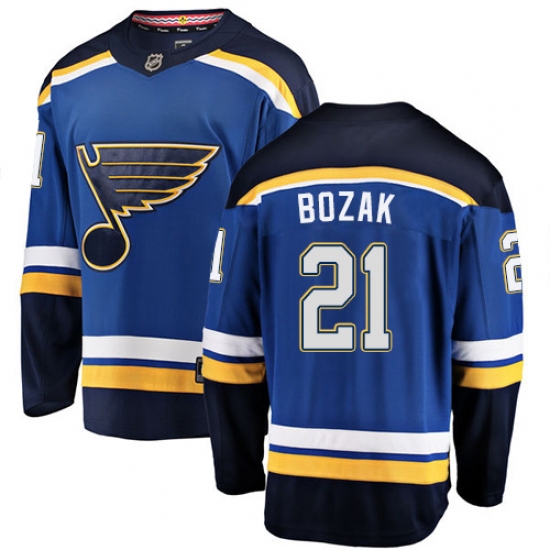 Men's St. Louis Blues 21 Tyler Bozak Fanatics Branded Royal Blue Home Breakaway NHL Jersey