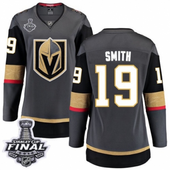 Women's Vegas Golden Knights 19 Reilly Smith Authentic Black Home Fanatics Branded Breakaway 2018 Stanley Cup Final NHL Jersey