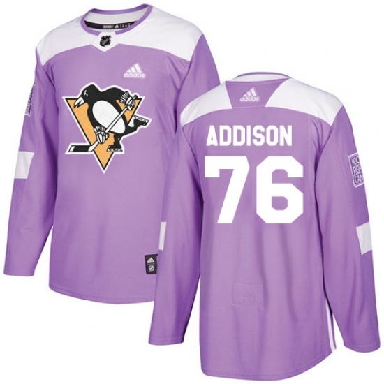 Men's Adidas Pittsburgh Penguins 76 Calen Addison Authentic Purple Fights Cancer Practice NHL Jersey