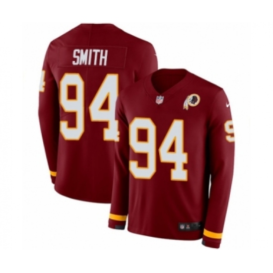 Youth Nike Washington Redskins 94 Preston Smith Limited Burgundy Therma Long Sleeve NFL Jersey