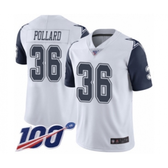 Men's Dallas Cowboys 36 Tony Pollard Limited White Rush Vapor Untouchable 100th Season Football Jersey