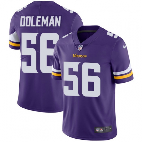 Men's Nike Minnesota Vikings 56 Chris Doleman Purple Team Color Vapor Untouchable Limited Player NFL Jersey