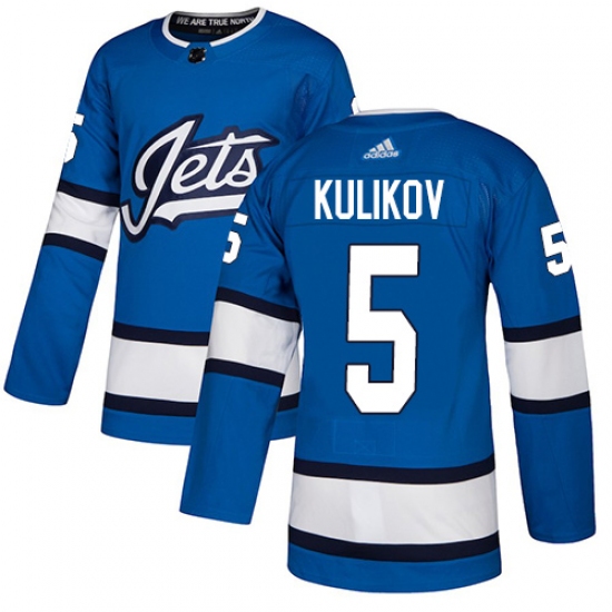 Men's Adidas Winnipeg Jets 5 Dmitry Kulikov Authentic Blue Alternate NHL Jersey