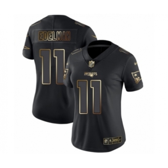 Women's New England Patriots 11 Julian Edelman Black Gold Vapor Untouchable Limited Football Jersey