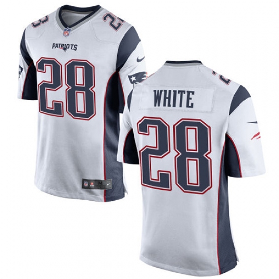 Men's Nike New England Patriots 28 James White Game White NFL Jersey