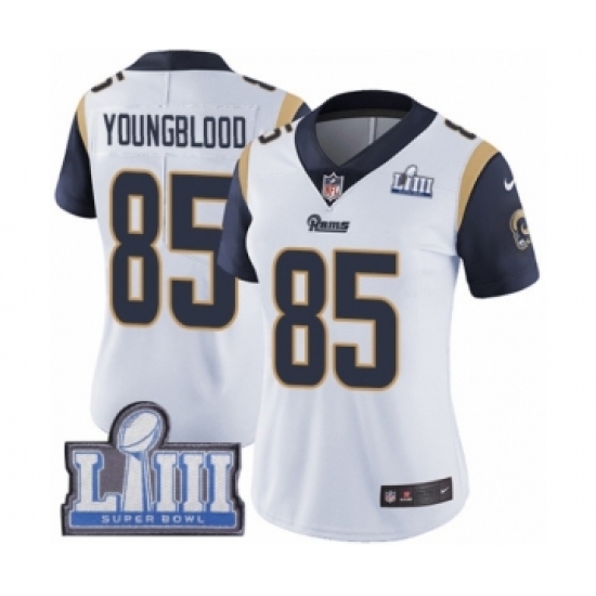Women's Nike Los Angeles Rams 85 Jack Youngblood White Vapor Untouchable Limited Player Super Bowl LIII Bound NFL Jersey