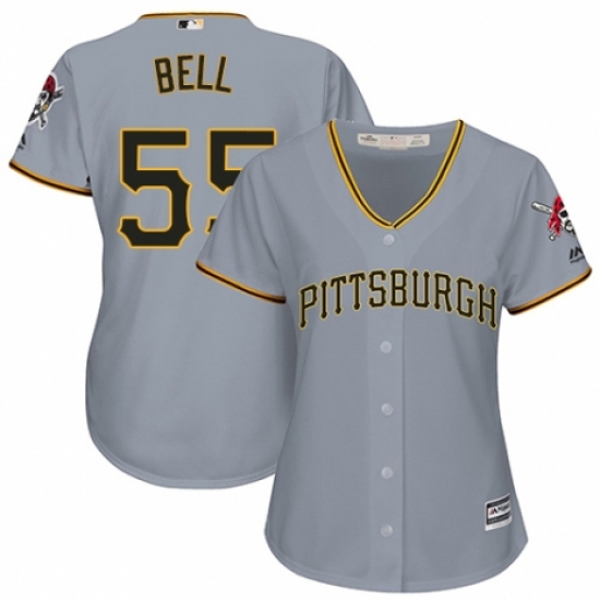 Women's Majestic Pittsburgh Pirates 55 Josh Bell Replica Grey Road Cool Base MLB Jersey