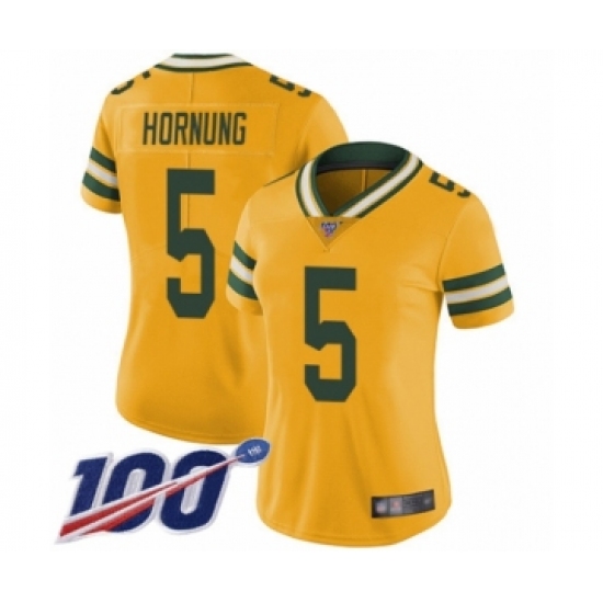 Women's Green Bay Packers 5 Paul Hornung Limited Gold Rush Vapor Untouchable 100th Season Football Jersey