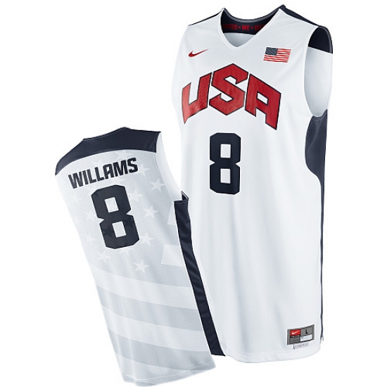 Men's Nike Team USA 8 Deron Williams Authentic White 2012 Olympics Basketball Jersey