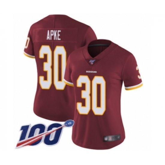 Women's Washington Redskins 30 Troy Apke Burgundy Red Team Color Vapor Untouchable Limited Player 100th Season Football Jersey