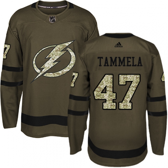 Men's Adidas Tampa Bay Lightning 47 Jonne Tammela Authentic Green Salute to Service NHL Jersey