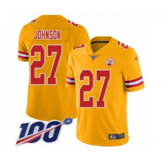 Youth Kansas City Chiefs 27 Larry Johnson Limited Gold Inverted Legend 100th Season Football Jersey