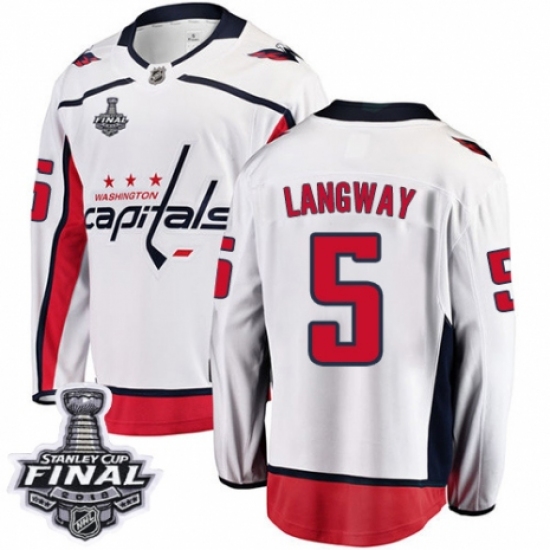 Men's Washington Capitals 5 Rod Langway Fanatics Branded White Away Breakaway 2018 Stanley Cup Final NHL Jersey