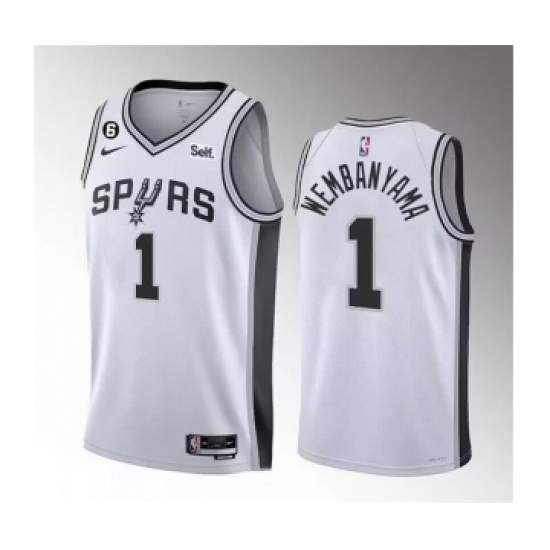 Men's San Antonio Spurs 1 Victor Wembanyama White 2022-23 Association Edition With NO.6 Stitched Basketball Jersey