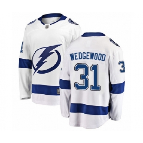 Men's Tampa Bay Lightning 31 Scott Wedgewood Fanatics Branded White Away Breakaway Hockey Jersey