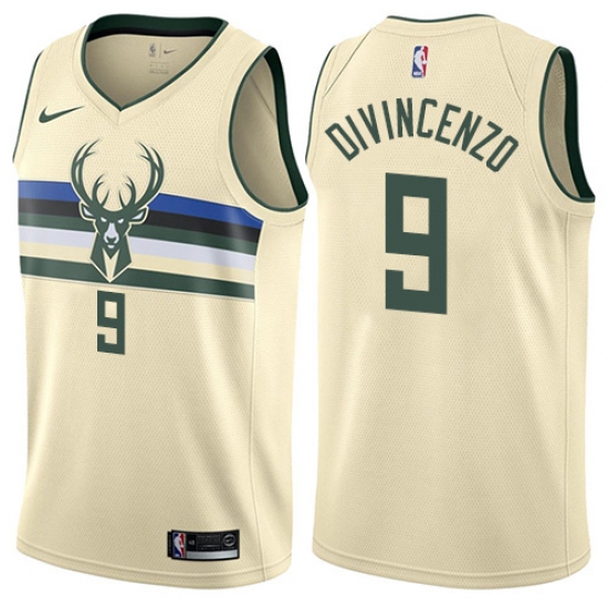 Youth Nike Milwaukee Bucks 9 Donte DiVincenzo Swingman Cream NBA Jersey - City Edition