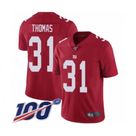 Men's New York Giants 31 Michael Thomas Red Limited Red Inverted Legend 100th Season Football Jersey