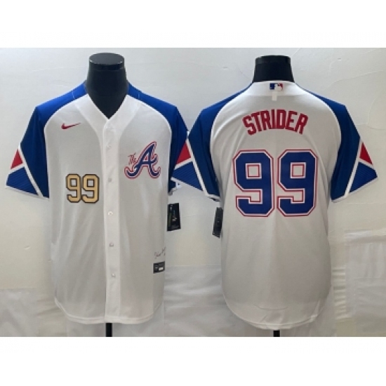 Men's Atlanta Braves 99 Spencer Strider Number White 2023 City Connect Cool Base Stitched Jersey