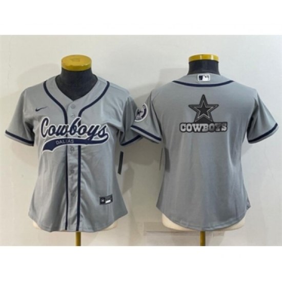 Youth Dallas Cowboys Gray Team Big Logo With Patch Cool Base Stitched Baseball Jersey