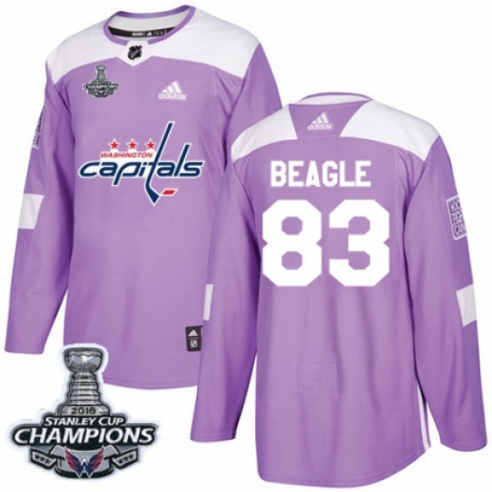 Youth Adidas Washington Capitals 83 Jay Beagle Authentic Purple Fights Cancer Practice 2018 Stanley Cup Final Champions NHL Jersey