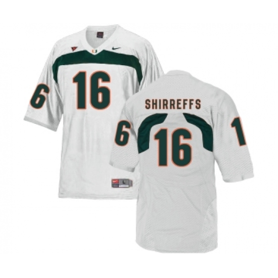 Miami Hurricanes 16 Evan Shirreffs White College Football Jersey