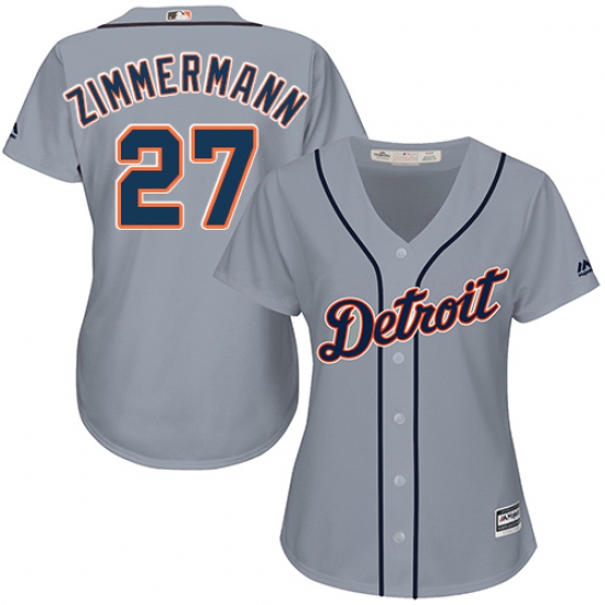 Women's Majestic Detroit Tigers 27 Jordan Zimmermann Authentic Grey Road Cool Base MLB Jersey