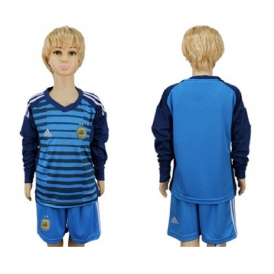 Argentina Blank Blue Long Sleeves Goalkeeper Kid Soccer Country Jersey