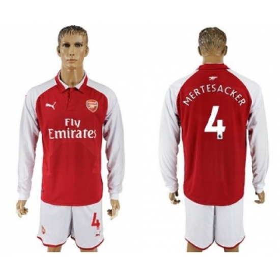 Arsenal 4 Mertesacker Red Home Long Sleeves Soccer Club Jersey