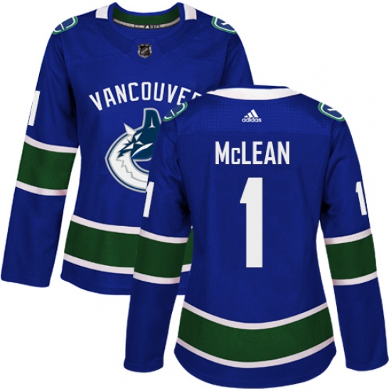 Women's Adidas Vancouver Canucks 1 Kirk Mclean Premier Blue Home NHL Jersey