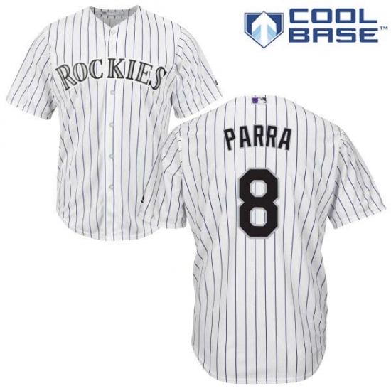 Men's Majestic Colorado Rockies 8 Gerardo Parra Replica White Home Cool Base MLB Jersey